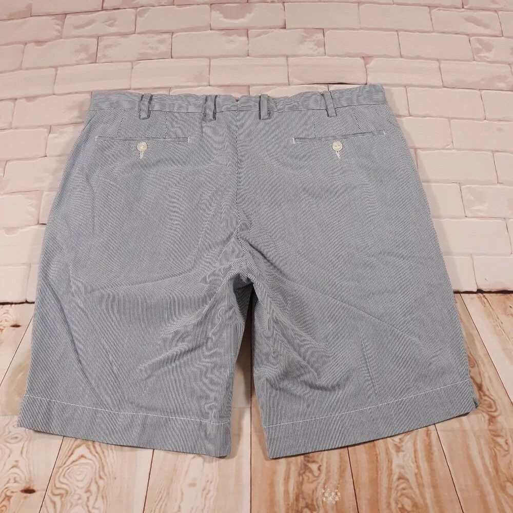 Polo Ralph Lauren Chino Shorts Mens Size 34‎ x 8 Blue Striped Flat Front Cotton